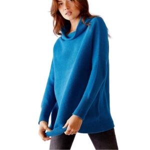 Free People Ottoman Oversized Slouchy Mock Neck Tropical Blue Sweater